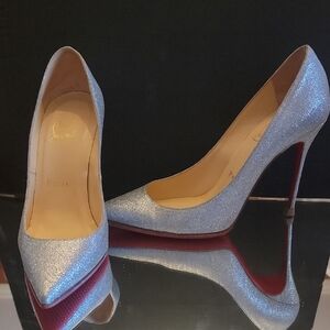 Christian Louboutin Silver Glitter Pointed Toe Pumps